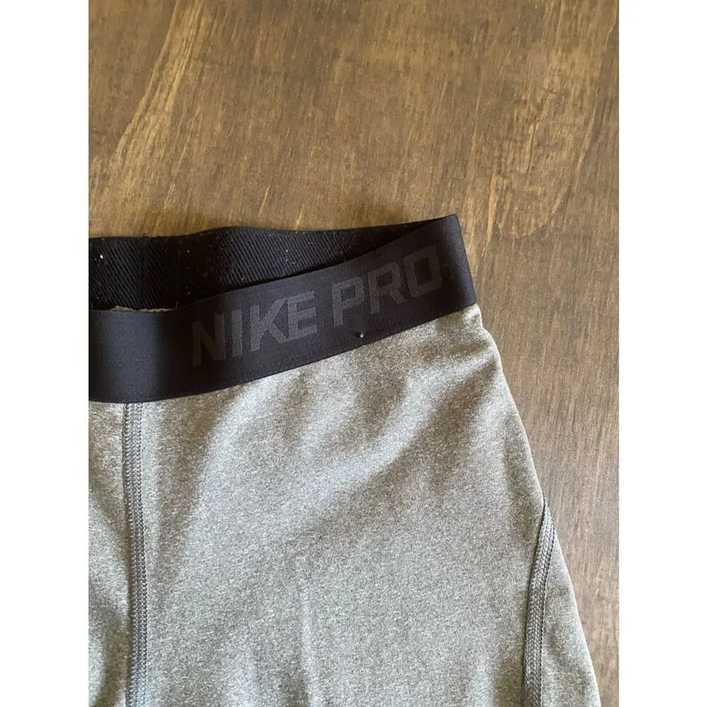 Nike Silver-Gray Pro Leggings with Black Waistband